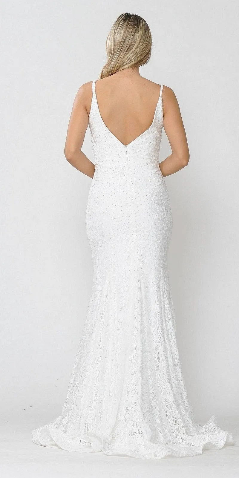 Poly USA 8590 Beaded Lace Mermaid Style Long Dress