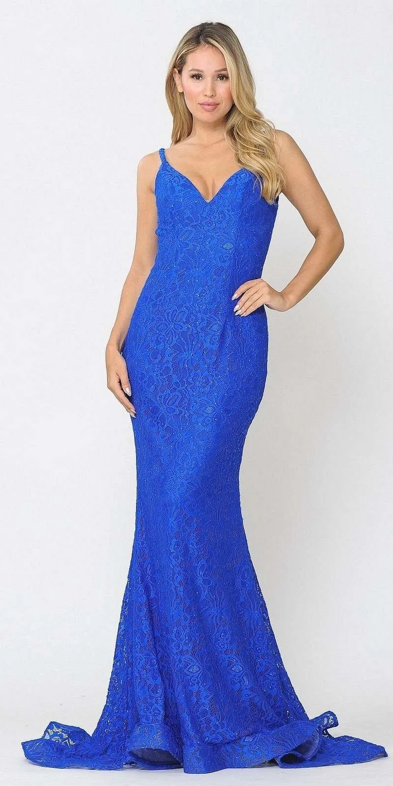 Poly USA 8590 Beaded Lace Mermaid Style Long Dress