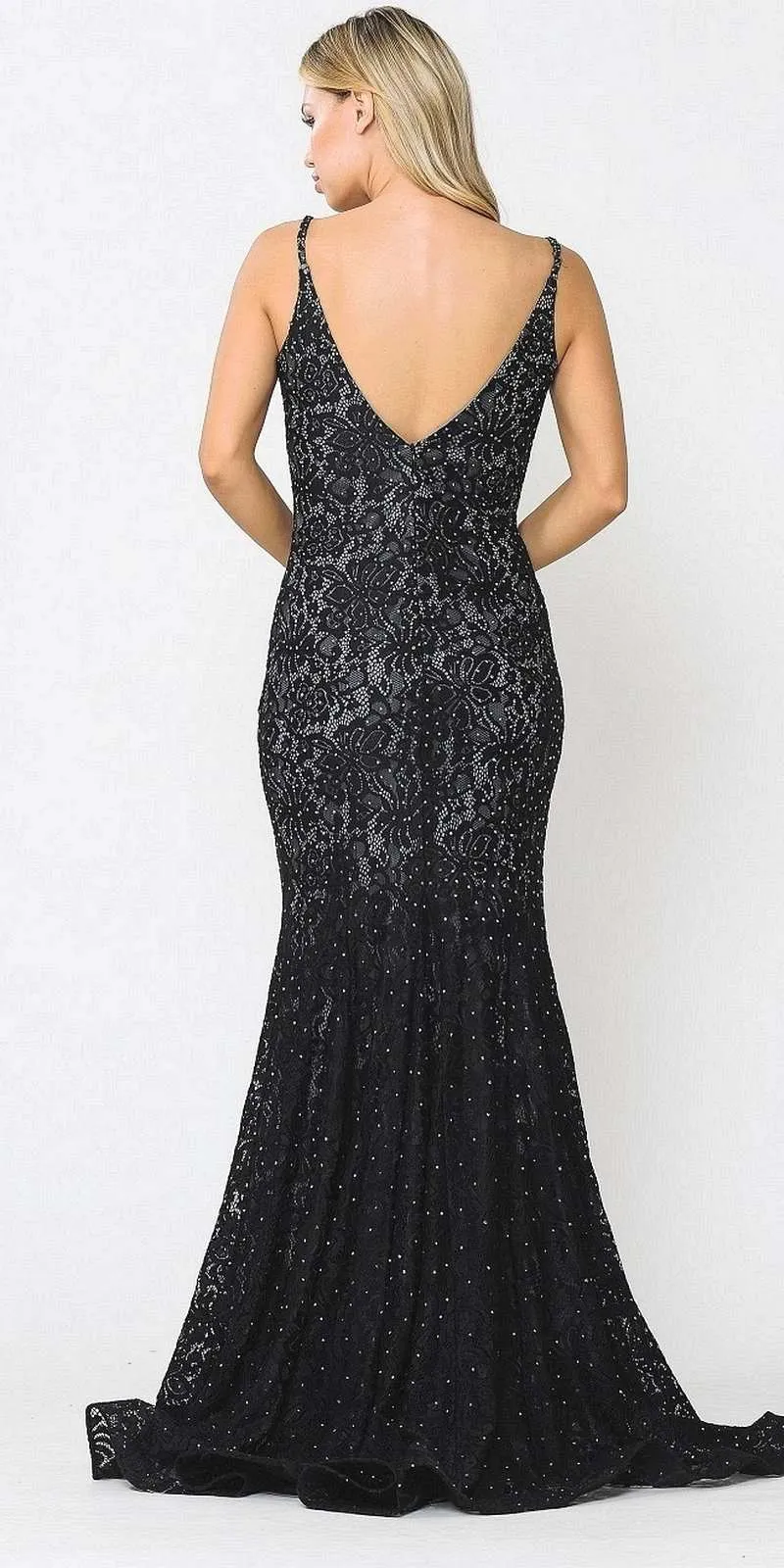 Poly USA 8590 Beaded Lace Mermaid Style Long Dress