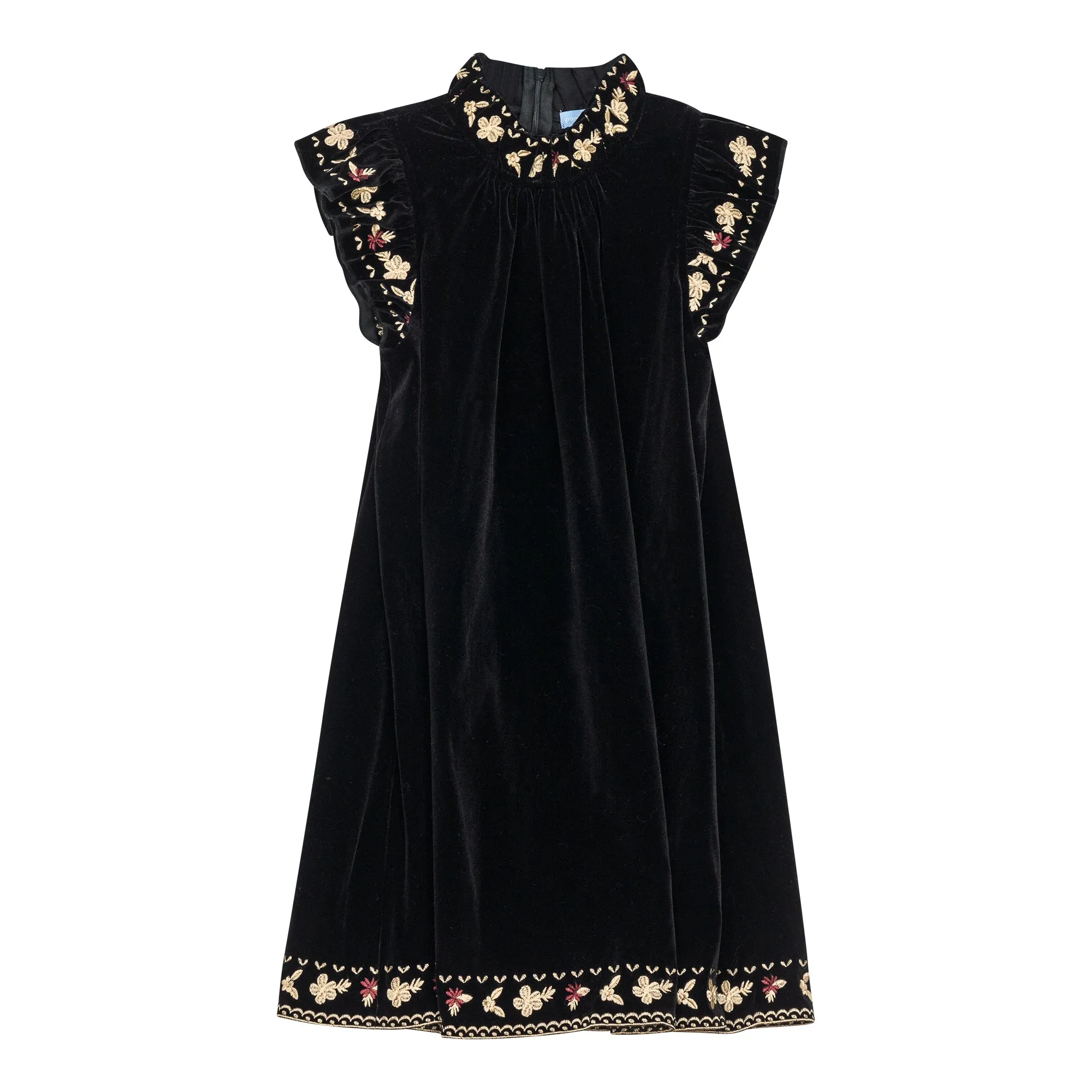 Pompomme Embroidered Detail Velvet Dress