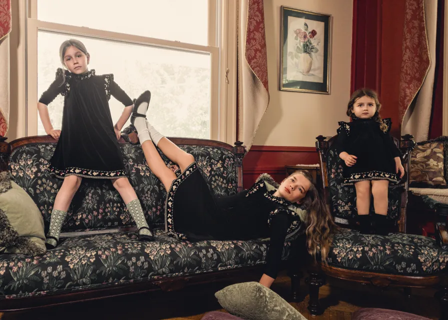 Pompomme Embroidered Detail Velvet Dress