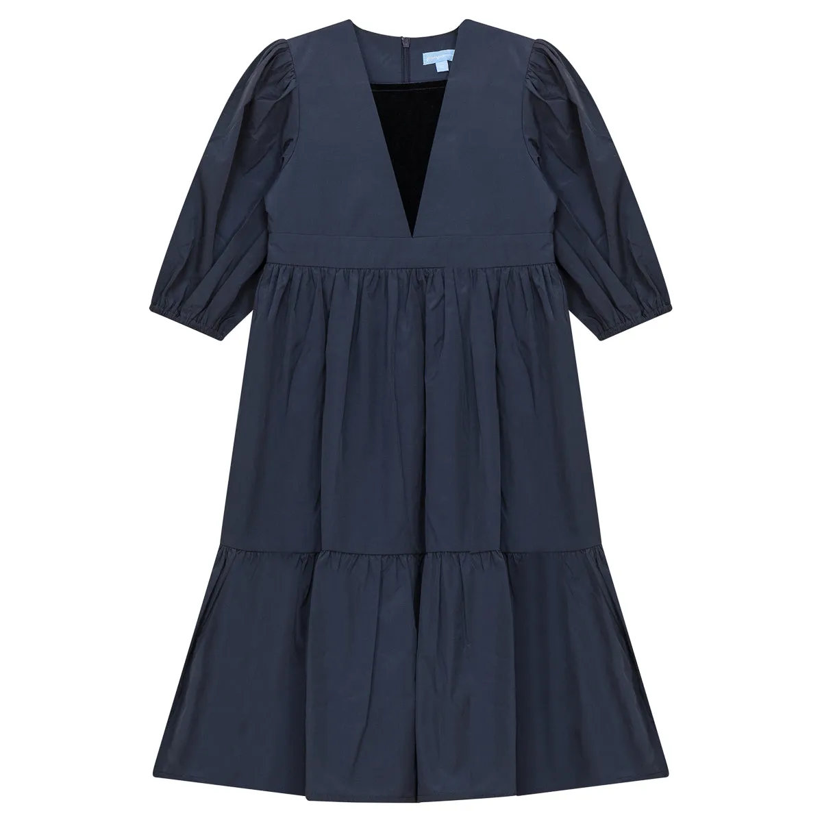 Pompomme Navy Taffeta Dress with Velvet Insert