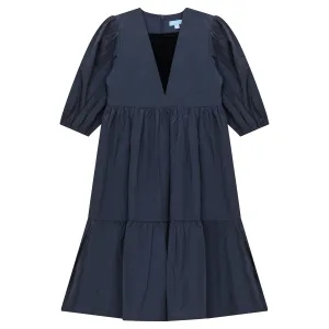 Pompomme Navy Taffeta Dress with Velvet Insert