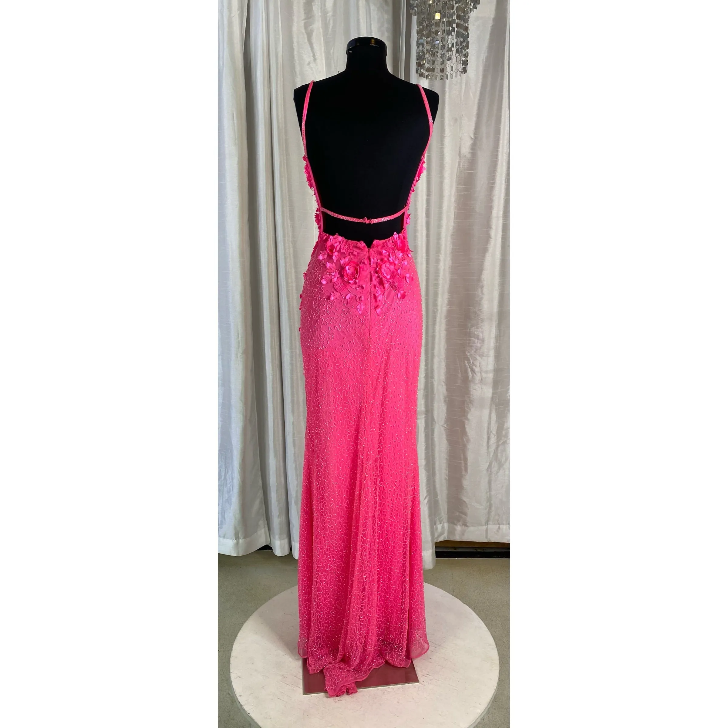 PRIMAVERA Style 3948 Long Gown 3D Flowers Neon Pink Size 0