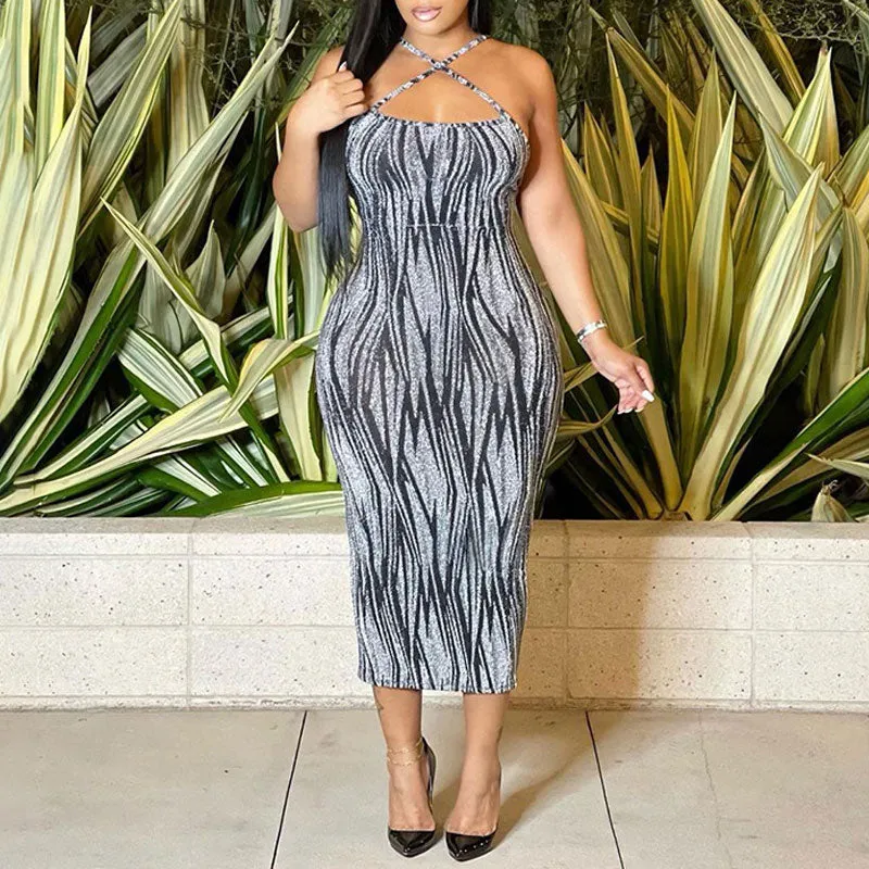 Print Halter Sleeveless Mini Dress