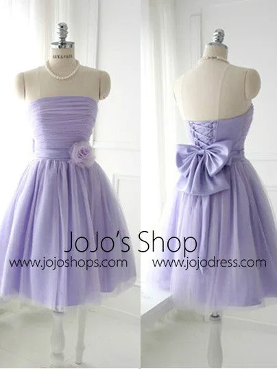 Purple Short Strapless Tulle Bridesmaid Dress BM103