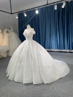 #R2026 Sequined Lace Princess Wedding Dress With Back Strap