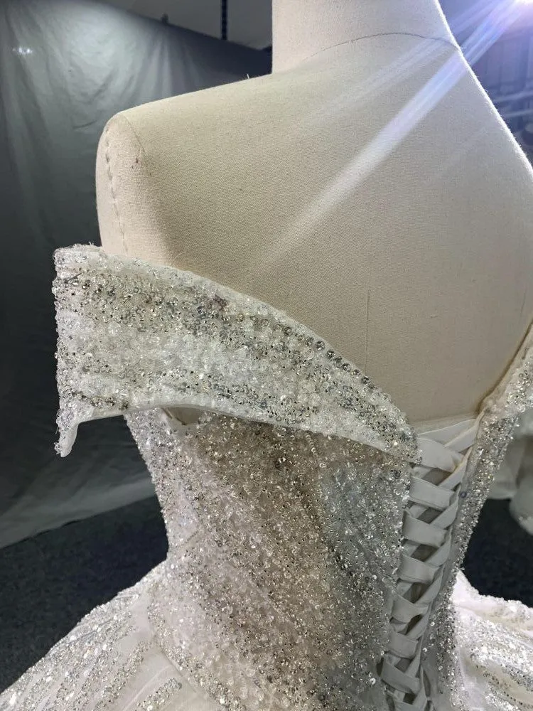 #R2026 Sequined Lace Princess Wedding Dress With Back Strap
