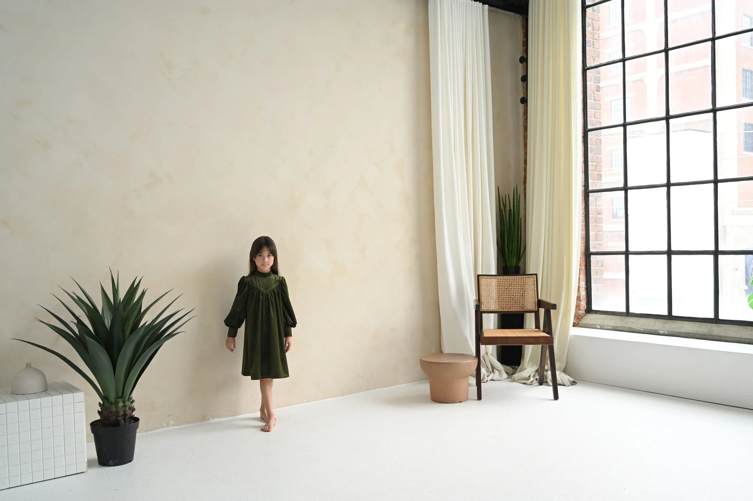 Rachel dress (olive-green velvet)