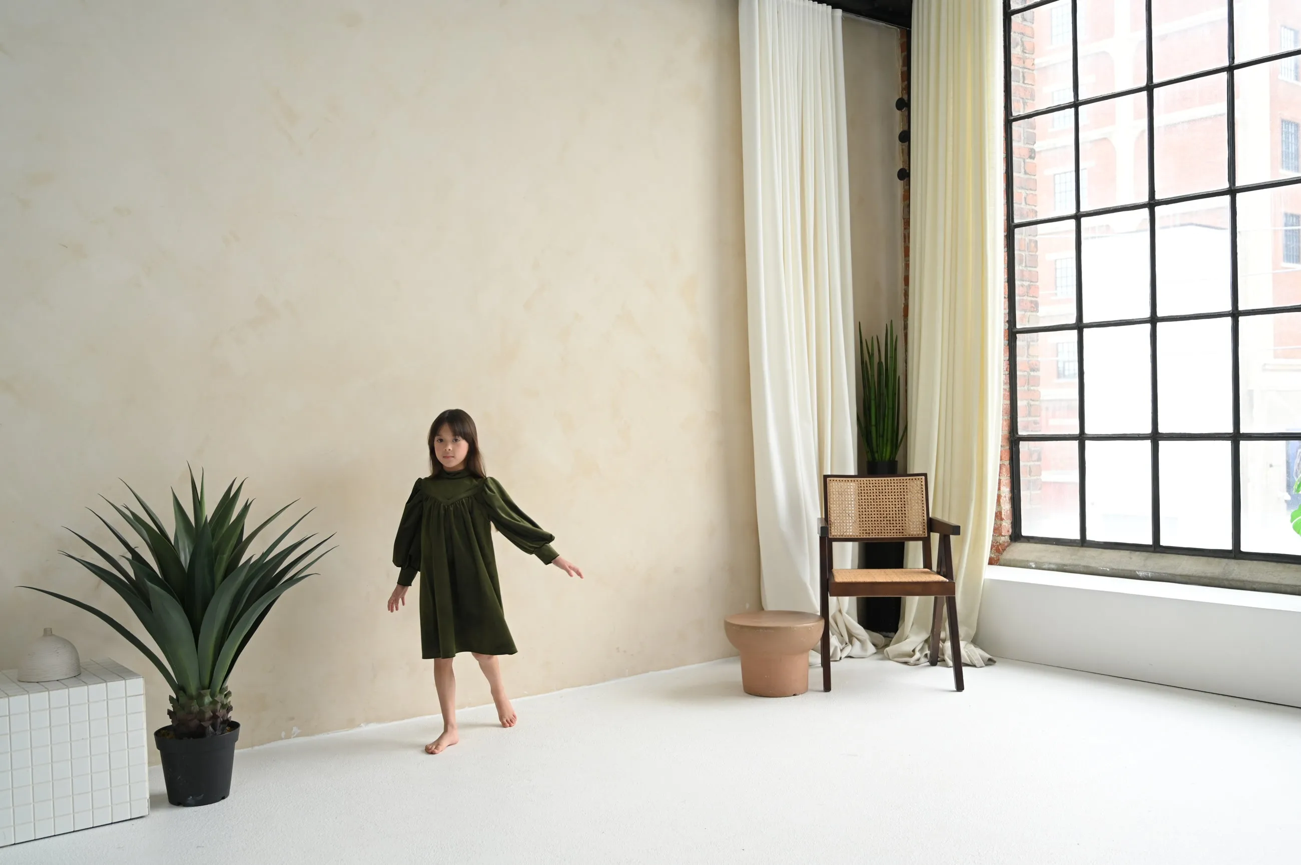 Rachel dress (olive-green velvet)