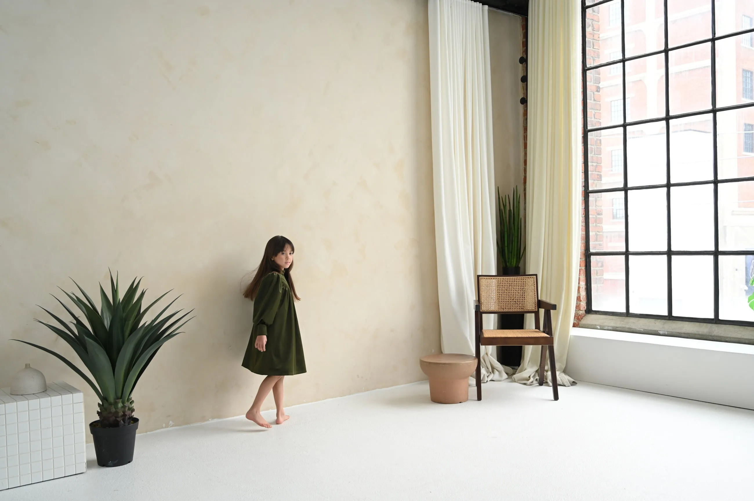 Rachel dress (olive-green velvet)