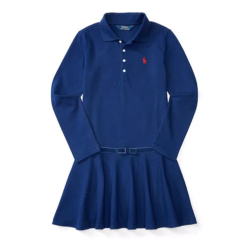 Ralph Lauren Little Girl Velvet Bow Stretch Polo Dress
