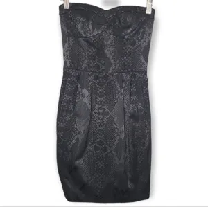 Rebecca Taylor Jacquard Snakeskin Print Strapless Mini Little Black Dress