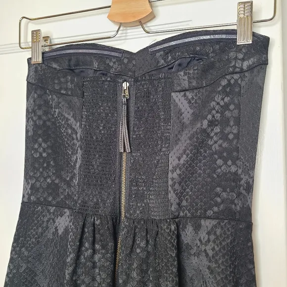 Rebecca Taylor Jacquard Snakeskin Print Strapless Mini Little Black Dress