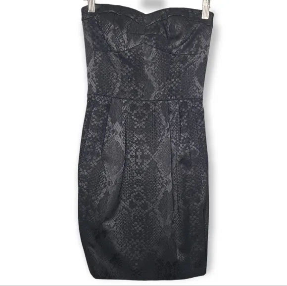 Rebecca Taylor Jacquard Snakeskin Print Strapless Mini Little Black Dress