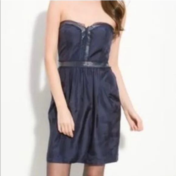 REBECCA TAYLOR Strapless Sequined Navy Blue Cocktail Party Mini Dress Size 6