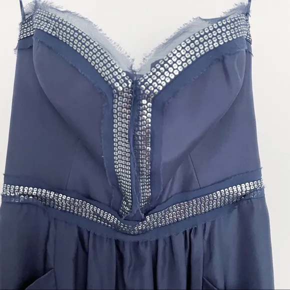 REBECCA TAYLOR Strapless Sequined Navy Blue Cocktail Party Mini Dress Size 6