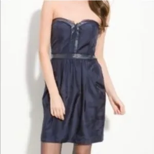 REBECCA TAYLOR Strapless Sequined Navy Blue Cocktail Party Mini Dress Size 6