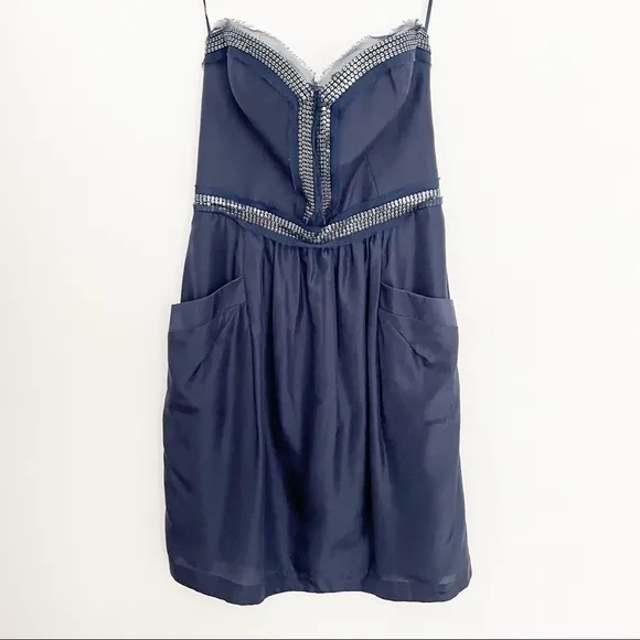 REBECCA TAYLOR Strapless Sequined Navy Blue Cocktail Party Mini Dress Size 6