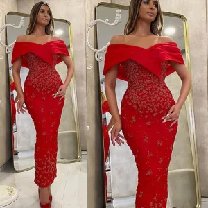 red evening dresses long sparkly mermaid off the shoulder elegant modest luxury formal evening gown