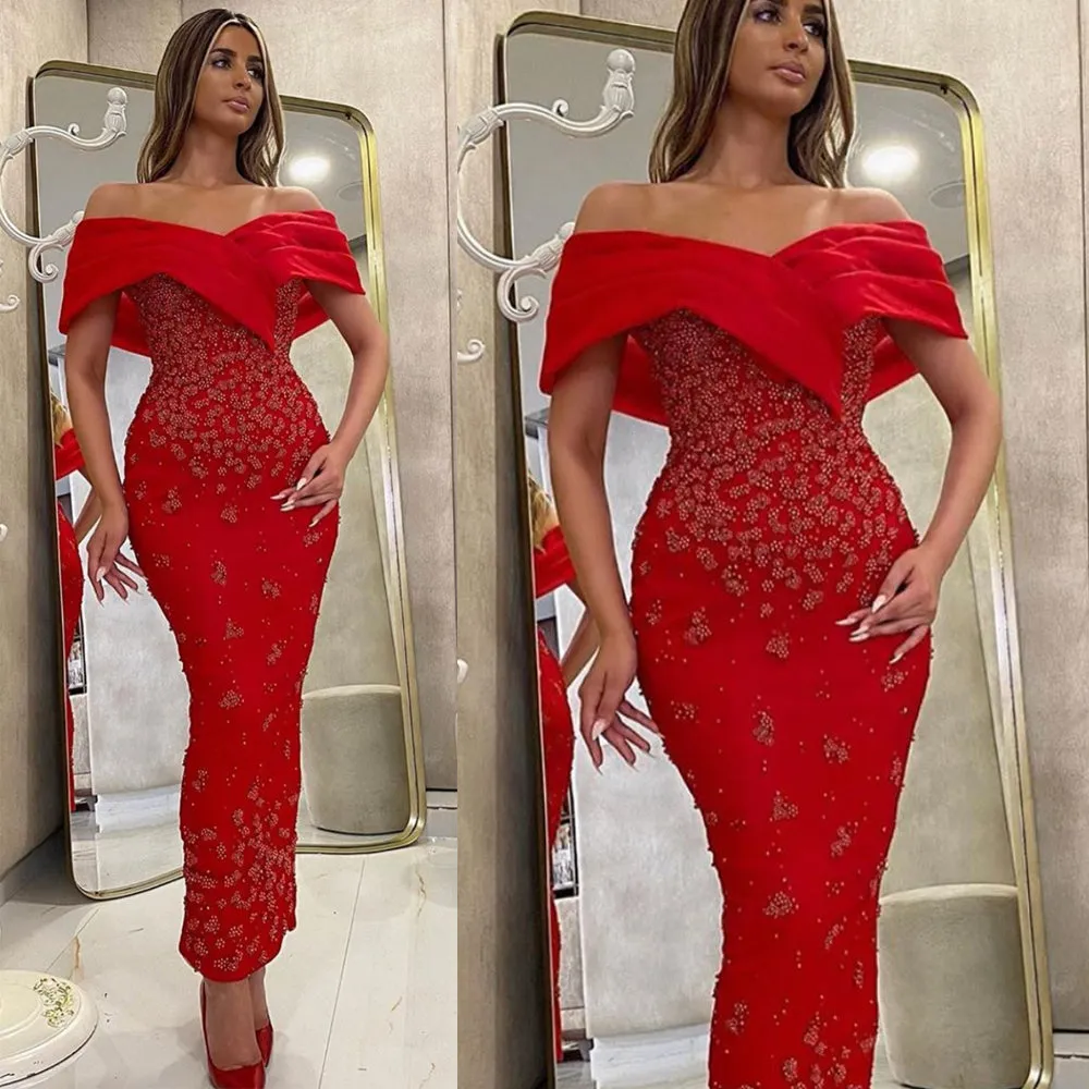 red evening dresses long sparkly mermaid off the shoulder elegant modest luxury formal evening gown