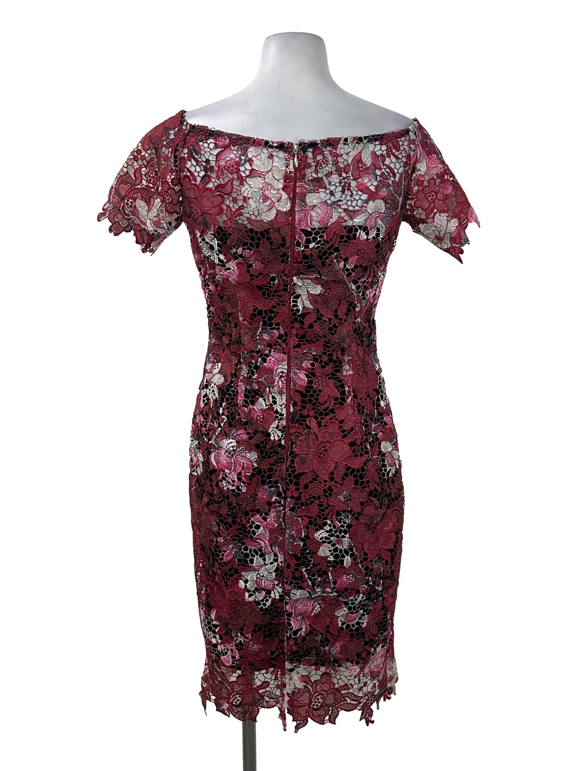 Red Lined Floral Laced Dress