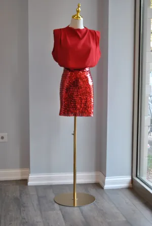RED MINI PARTY DRESS WITH SEQUIN BOTTOM