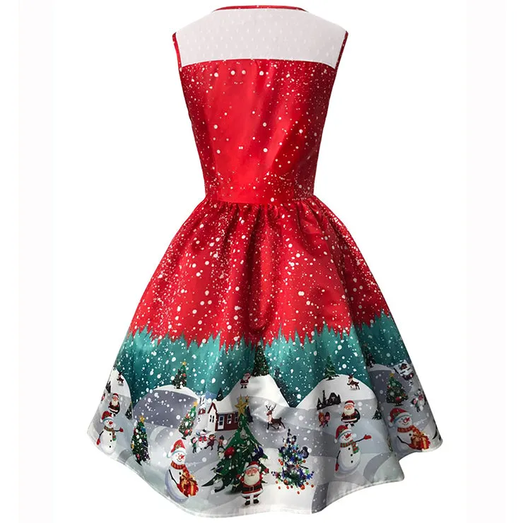 Red Printed Christmas Dress