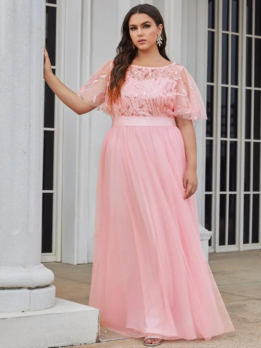 Robe de soirée brodée à manches courtes pour femmes de Grande taille