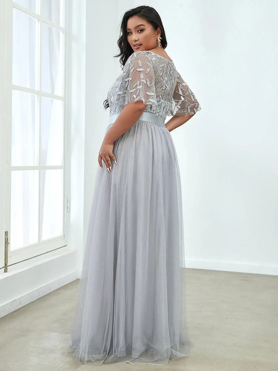 Robe de soirée brodée à manches courtes pour femmes de Grande taille