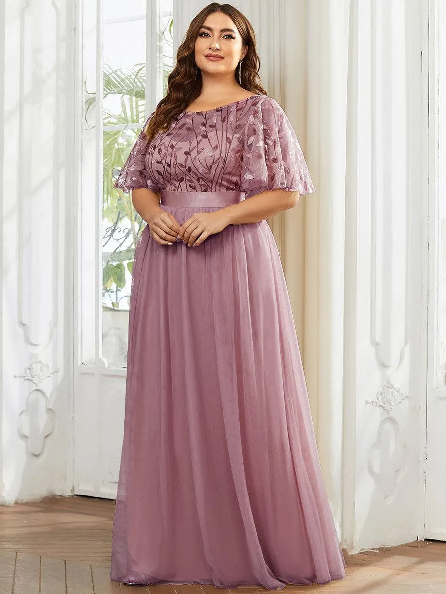 Robe de soirée brodée à manches courtes pour femmes de Grande taille