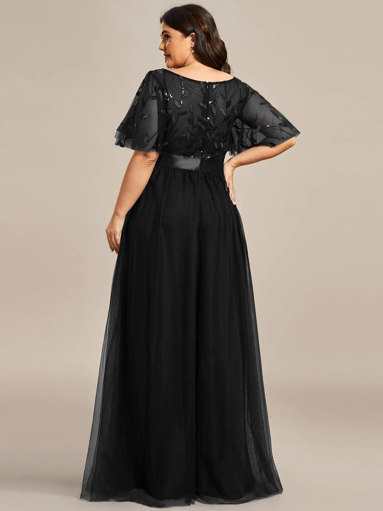 Robe de soirée brodée à manches courtes pour femmes de Grande taille