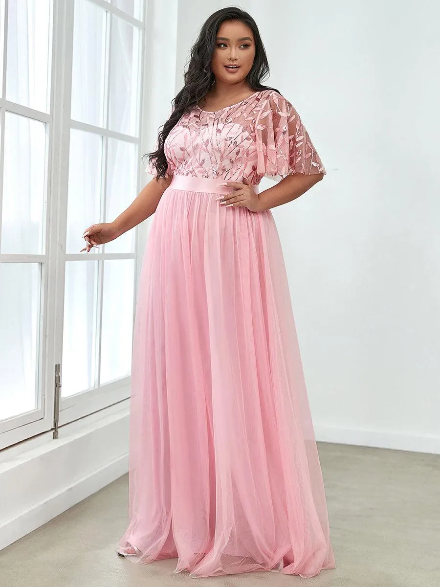 Robe de soirée brodée à manches courtes pour femmes de Grande taille