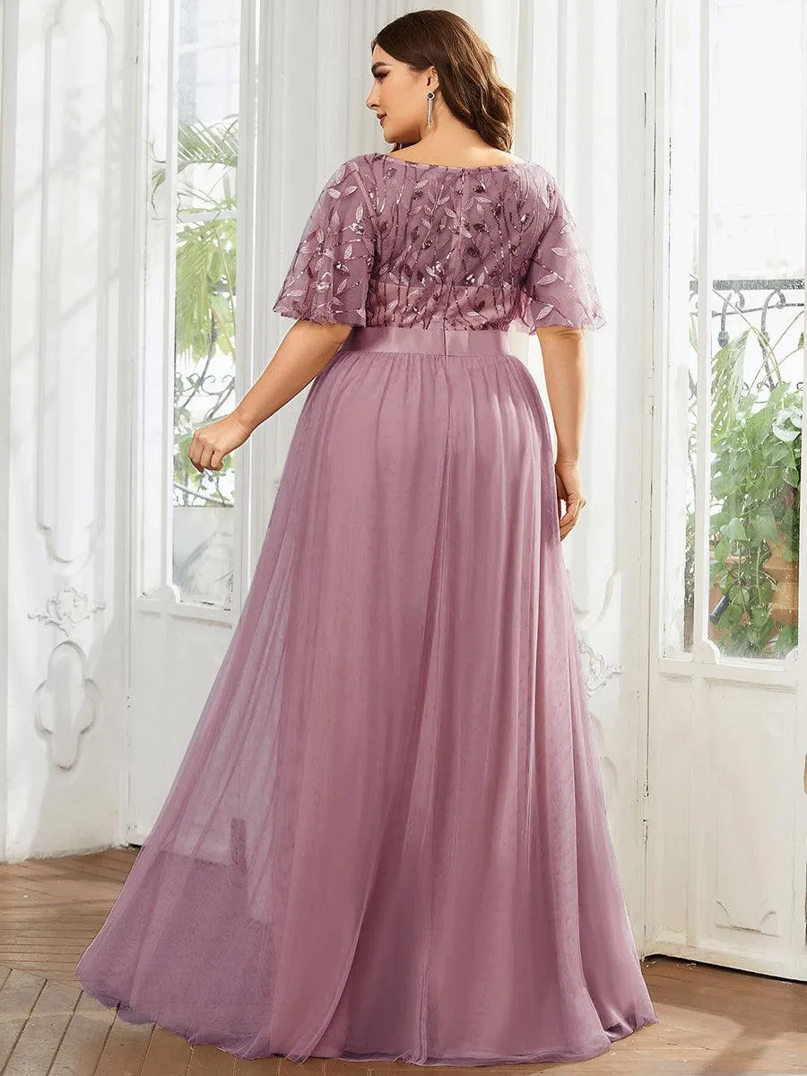 Robe de soirée brodée à manches courtes pour femmes de Grande taille