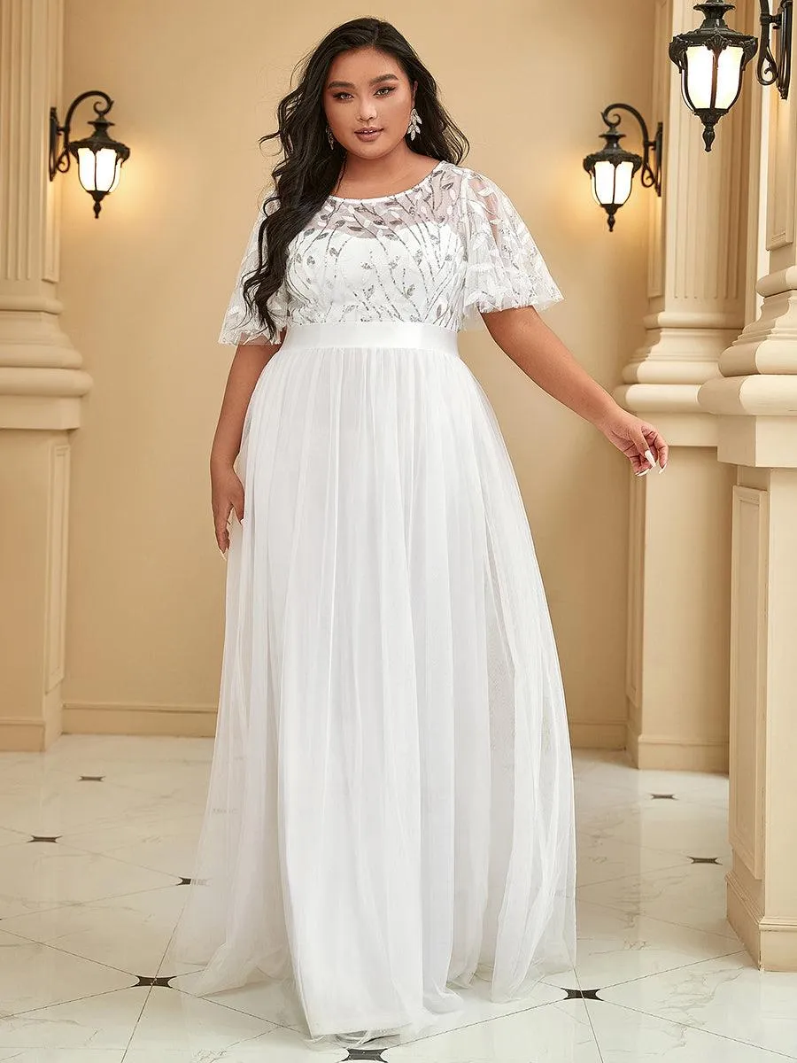 Robe de soirée brodée à manches courtes pour femmes de Grande taille