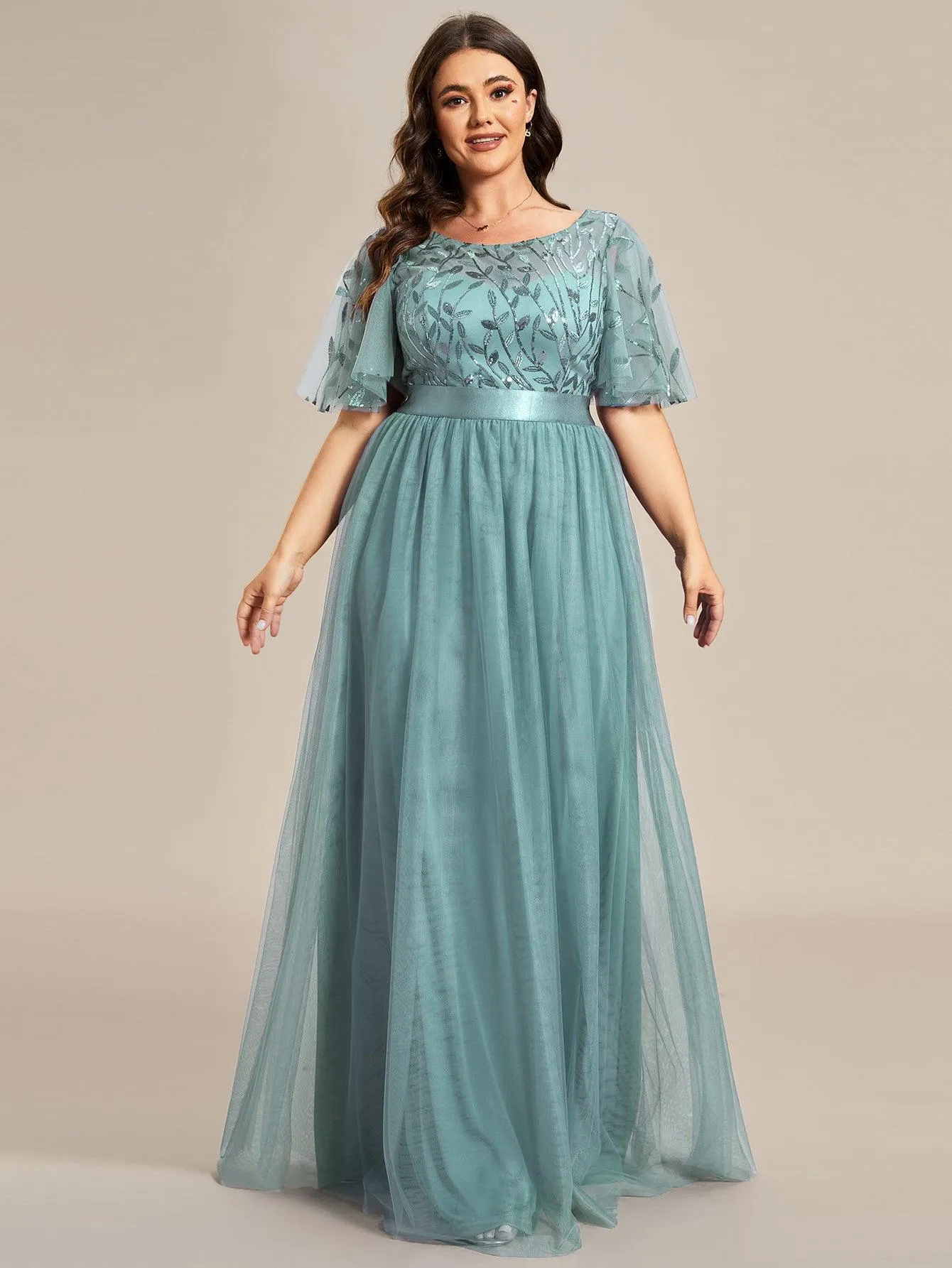 Robe de soirée brodée à manches courtes pour femmes de Grande taille