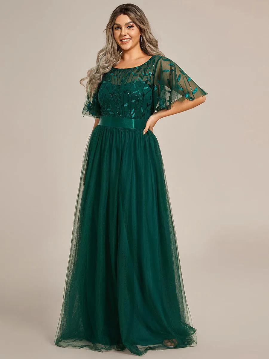 Robe de soirée brodée à manches courtes pour femmes de Grande taille