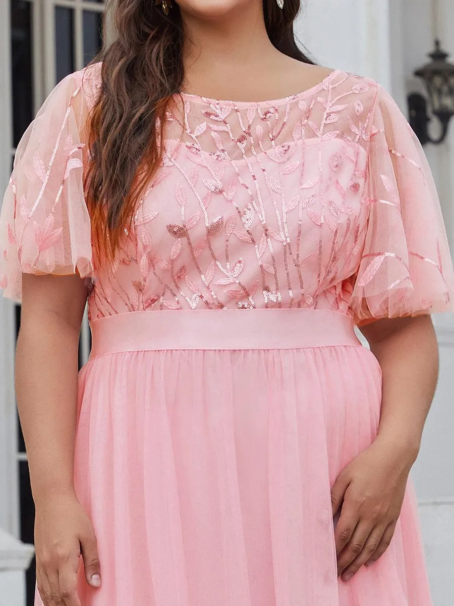 Robe de soirée brodée à manches courtes pour femmes de Grande taille