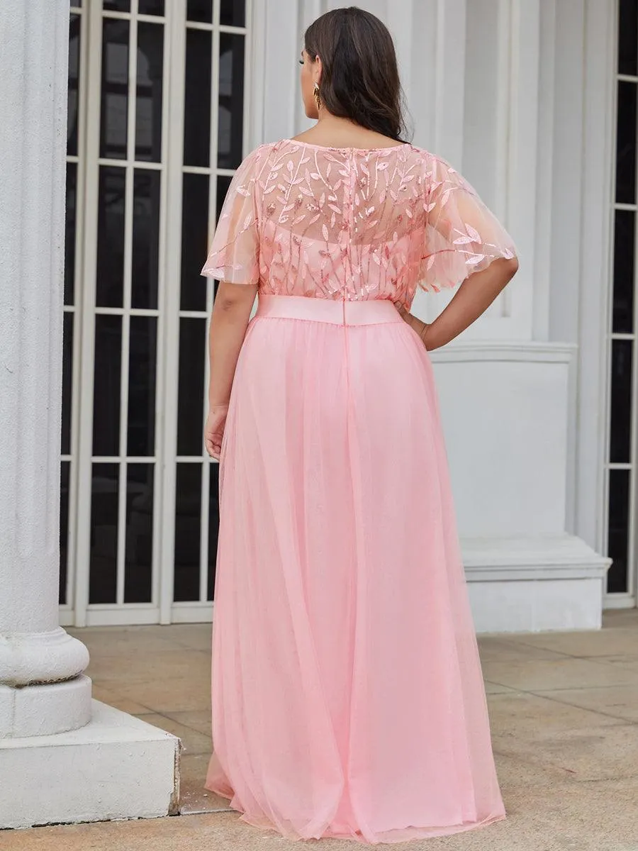 Robe de soirée brodée à manches courtes pour femmes de Grande taille