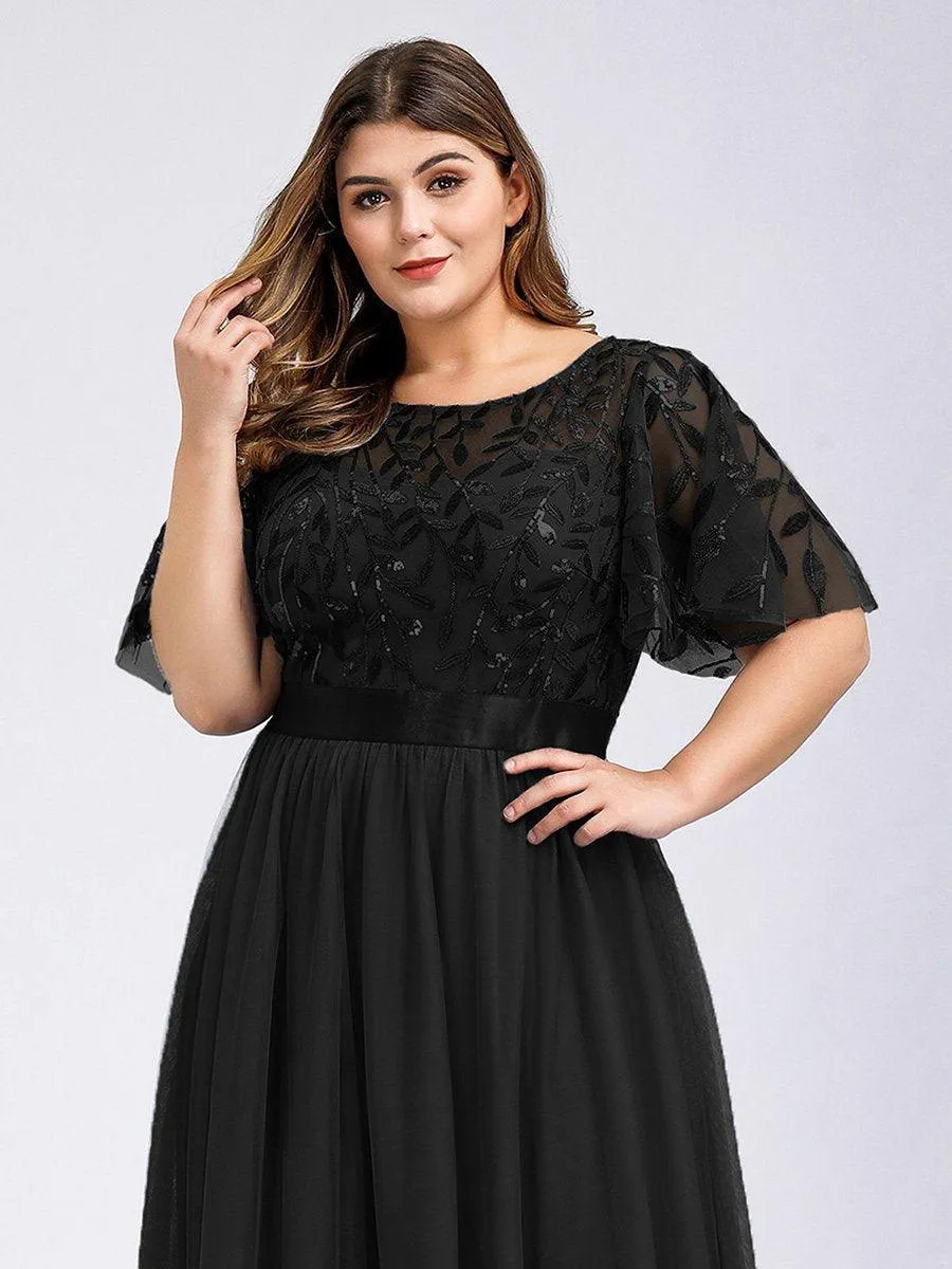 Robe de soirée brodée à manches courtes pour femmes de Grande taille