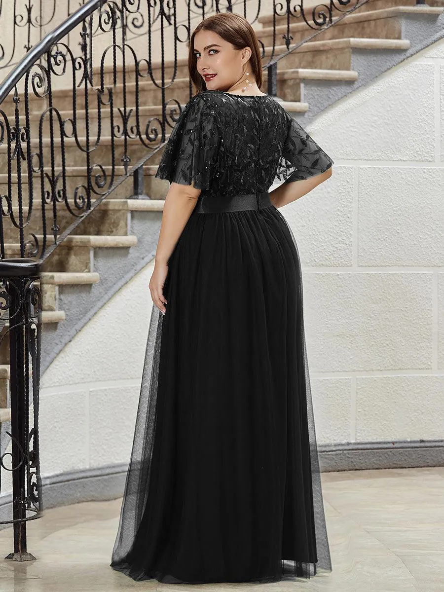 Robe de soirée brodée à manches courtes pour femmes de Grande taille