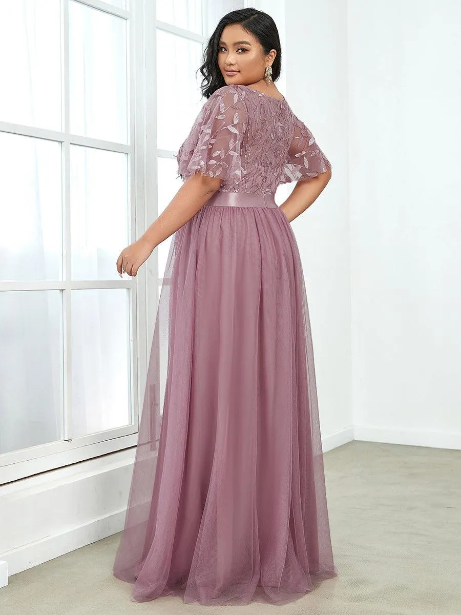 Robe de soirée brodée à manches courtes pour femmes de Grande taille