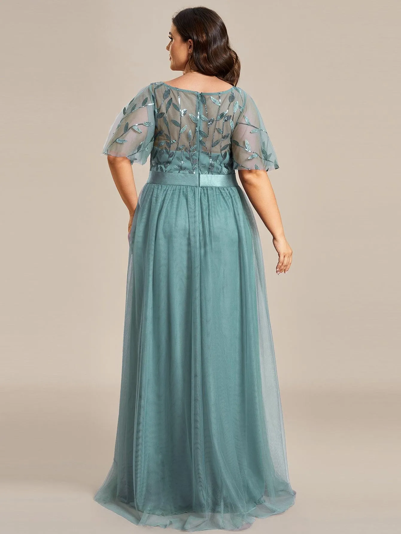 Robe de soirée brodée à manches courtes pour femmes de Grande taille