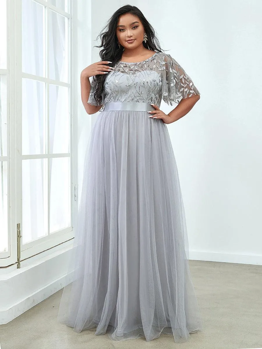 Robe de soirée brodée à manches courtes pour femmes de Grande taille