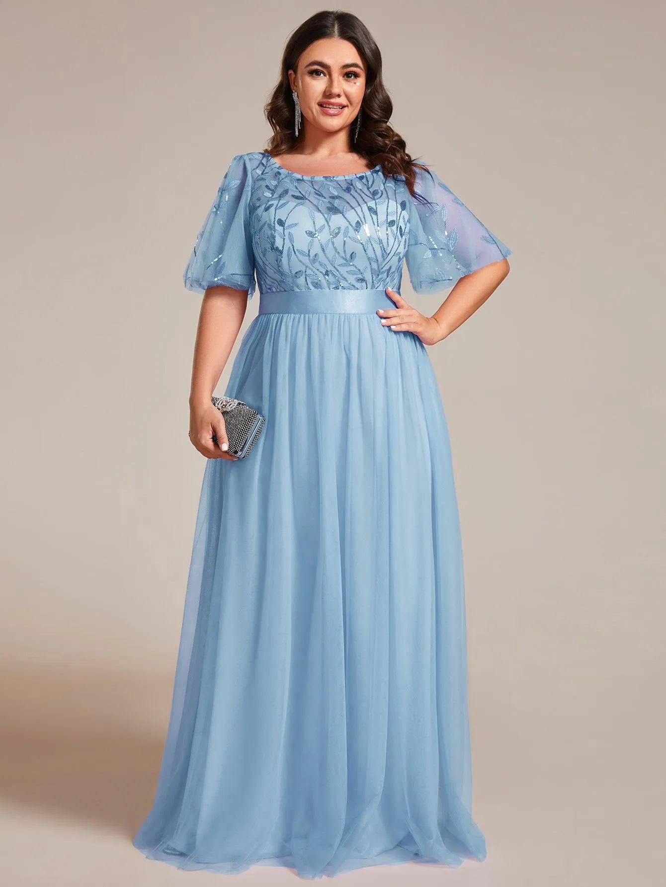Robe de soirée brodée à manches courtes pour femmes de Grande taille