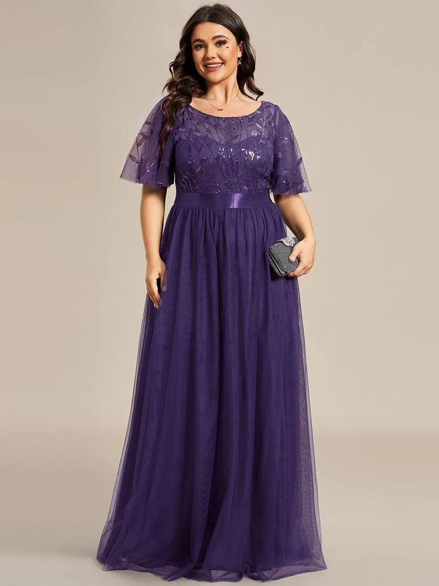 Robe de soirée brodée à manches courtes pour femmes de Grande taille