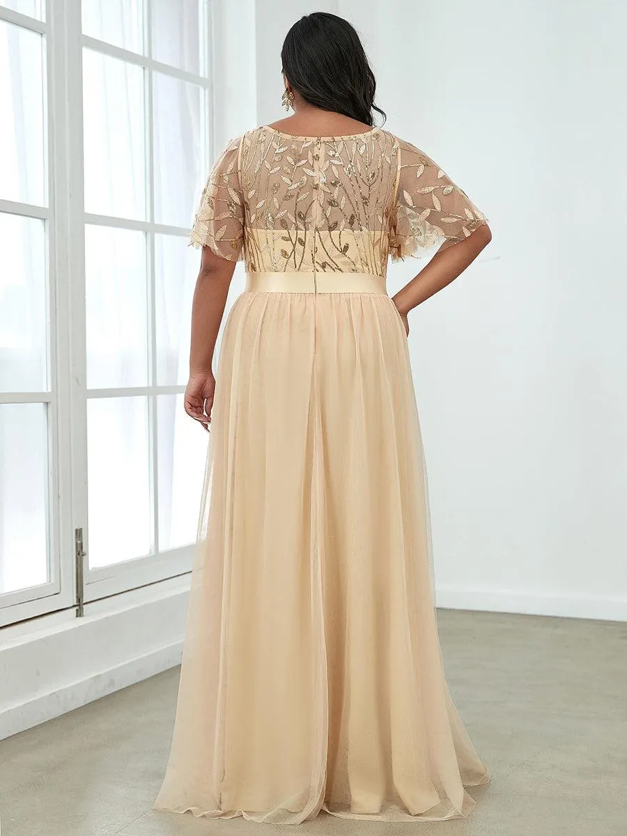 Robe de soirée brodée à manches courtes pour femmes de Grande taille