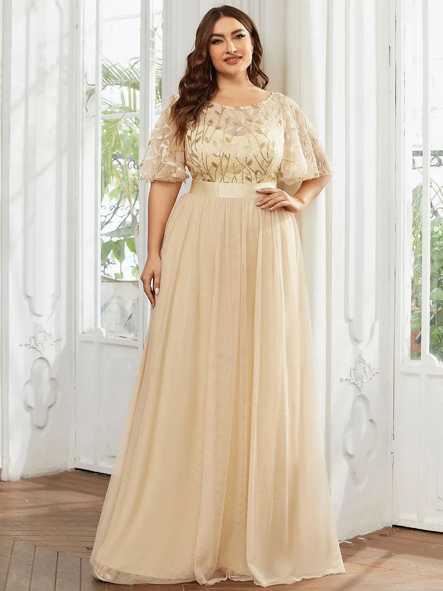 Robe de soirée brodée à manches courtes pour femmes de Grande taille