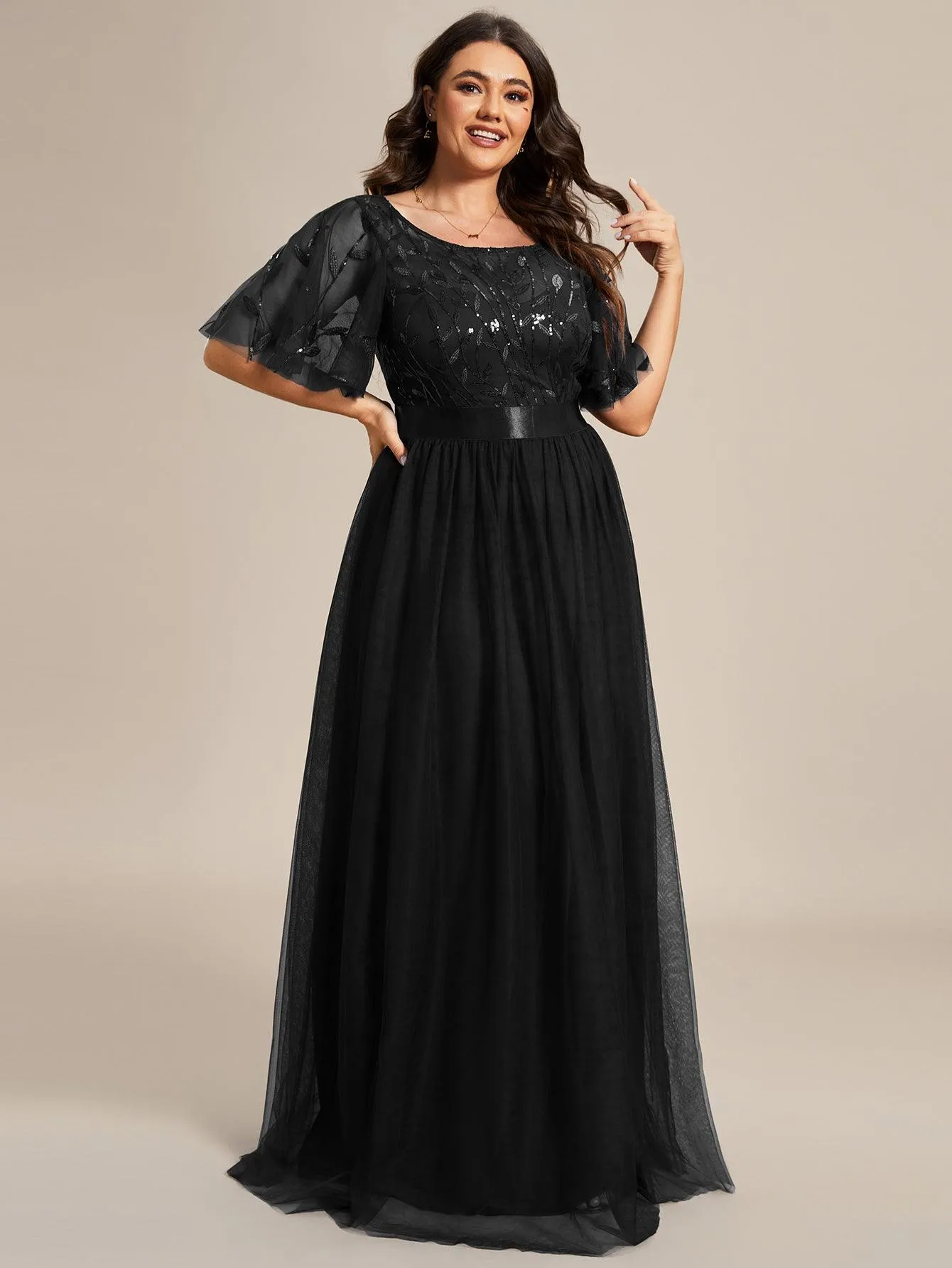 Robe de soirée brodée à manches courtes pour femmes de Grande taille