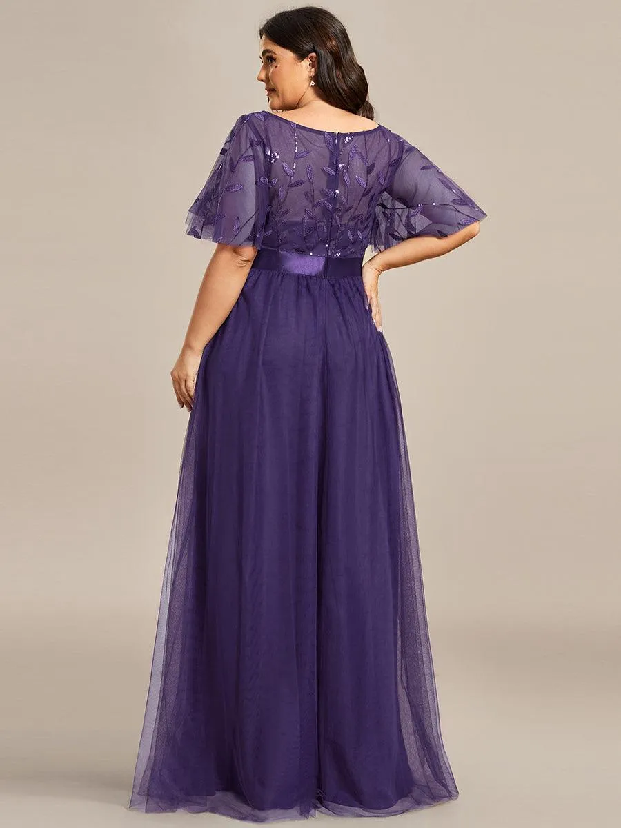 Robe de soirée brodée à manches courtes pour femmes de Grande taille